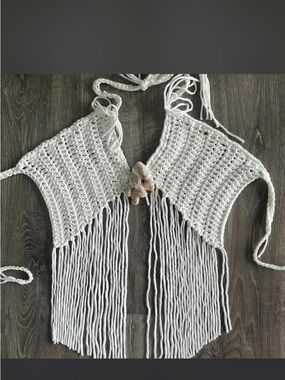 Handmade White Crochet Fringe Halter Top
